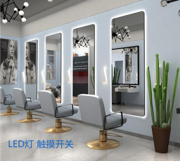 Fashion barber shop mirror single side wall hanging led with light net red hairdressing mirror for European hair salon