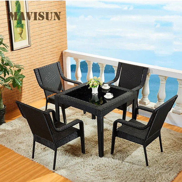 2022 New Garden Square Table And Chair Combination Brown Rattan Seating Courtyard Double TubeTerrace Outdoor Leisure Chairs Set