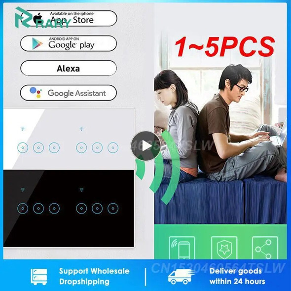 1~5PCS Smart Light Touch Switch ,EU Standard 1/2/3/4/5/6 Gang WiFi Wall Switch,Tuya Voice Control Work with Alexa, Home 1~5PCS Smart Light Touch Switch ,EU Standard 1/2/3/4/5/6 Gang WiFi Wall Switch,Tuya Voice Control Work with Alexa, Home