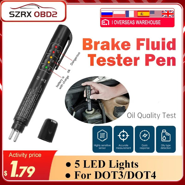 Auto Liquid testing Brake Fluid Tester pen 5 LED indicator display for DOT3/DOT4 electronic pen brake fluid oil tester Digital
