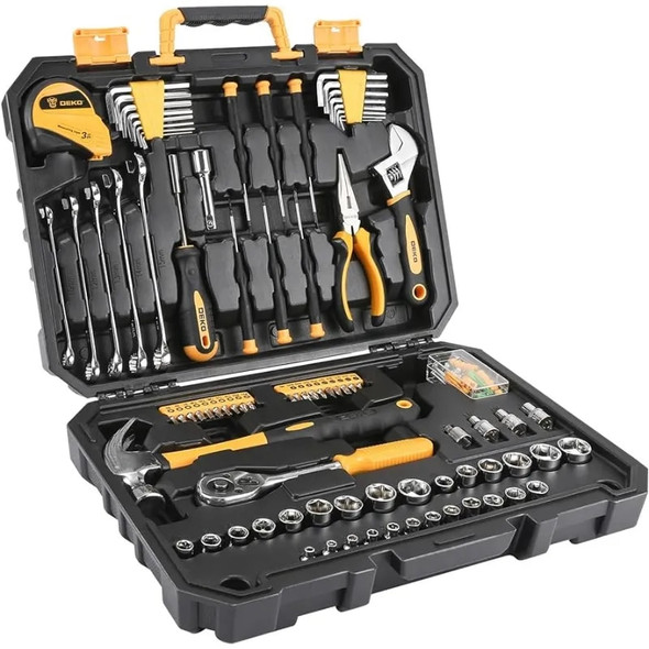 DEKOPRO 128 Piece Tool Set-General Household Hand Tool Kit, Auto Repair Tool Set, with Plastic Toolbox Storage Case