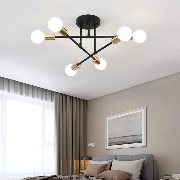 Modern Minimalist Chandelier Nordic Semi Embedded Ceiling Lamp Antique Gold Black White Colour Home Decoration Lamp