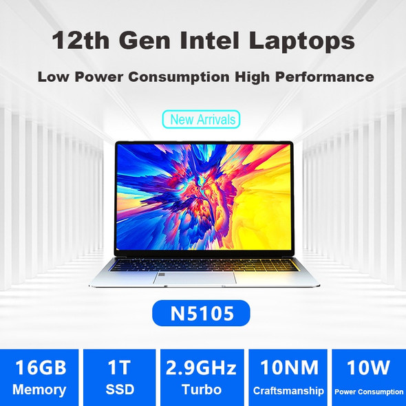 12th Gen Intel N5105 Laptop 16G RAM 1TB SSD Slim Windows 10 Business Notebook Computer 10nm Netbook PC IPS Fingerprint Ultrabook