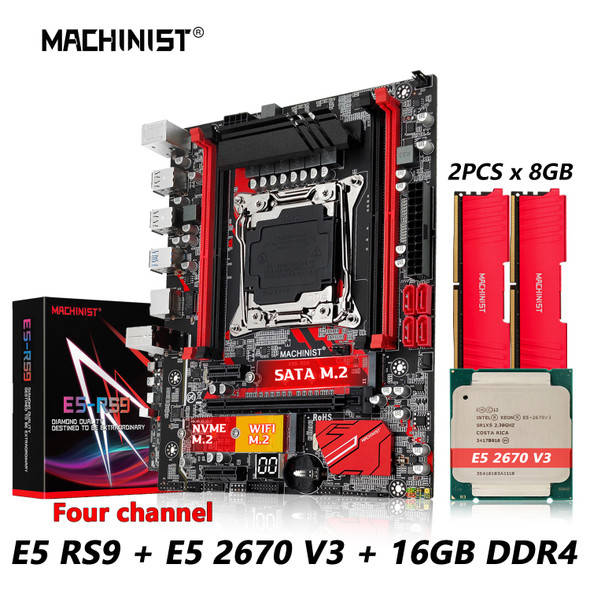 MACHINIST E5 RS9 X99 Motherboard combo LGA 2011-3 Set kit With Xeon E5 2670 V3 CPU Processor and 16GB DDR4 RAM Memory NVME M.2