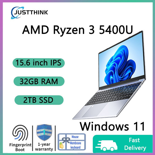 Gaming Laptop 15“ Screen FHD AMD Ryzen 3 5400U R3 Six Cores CPU 32GB RAM 512GB SSD Protable Computer with Windows 11 Pro