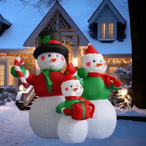 Christmas Inflatable Snowman Family Built-in LED Lights Inflatable Model Indoor Outdoor Ornament Xmas Party New Year Garden Deco