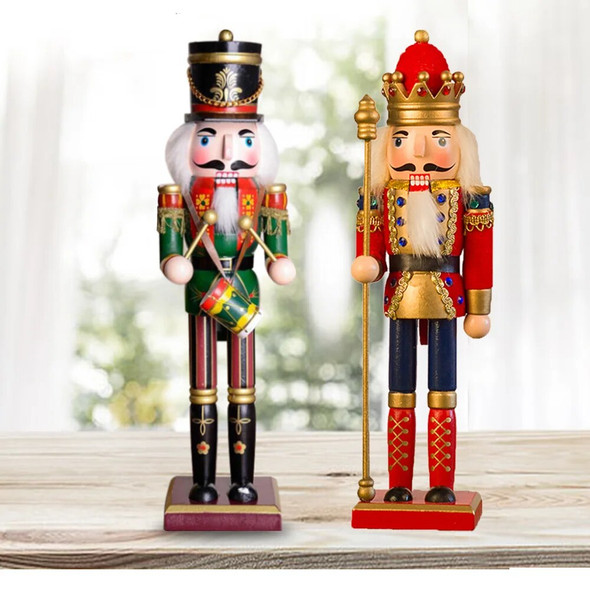 2Pcs/3Pcs 30cm Christmas Nutcracker Hand Painted Wooden King Drummer Soldier Puppet Handcraft Christmas Home Office Decoration