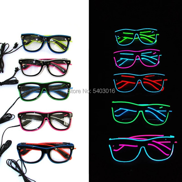 Cool Fashion Double Colors EL Glasses EL Wire Glowing Glasses Neon LED Light Up Sunglasses Glow Party Decorative Glasses