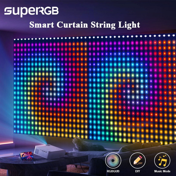 2Pcs Smart Curtain Light App DIY Picture Text Led Display Smart LED RGB String Light RGB LED Bluetooth Control Curtain Lights