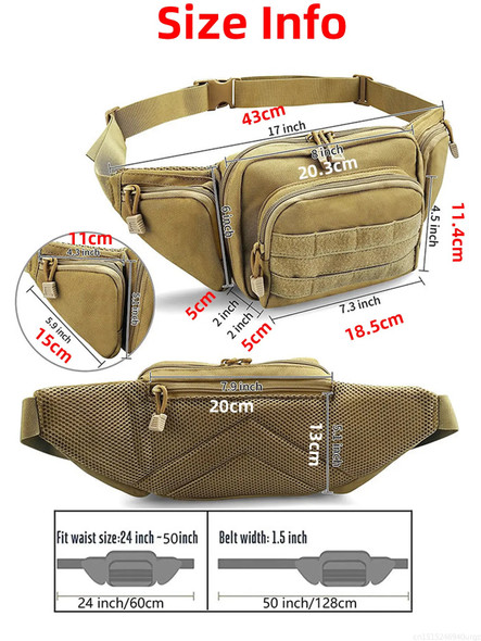 Military Tactical Waist Gun Bag Belt Bumbag Waterproof Nylon Molle EDC Fanny Phone Pouch for Hunting Climbing Camping