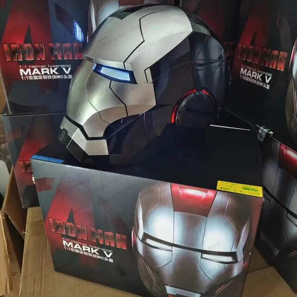 Iron Man Tony Helmet Electric Multi-piece Opening And Closing English Voice Control 1:1 Wearable Abs Figure Toys Dolls Gifts