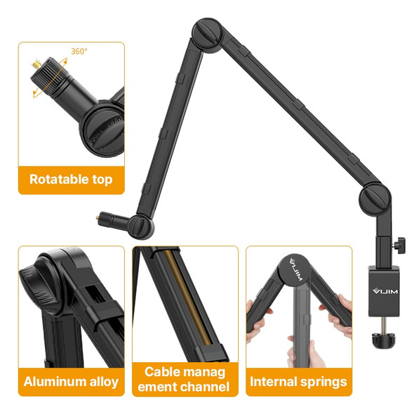 VIJIM LS25 C-clamp Flexible Desktop Light Stand Microphone Holder Live Boom Arm With 1/4"3/8"5/48" Ball Head for DSLR Smartphone