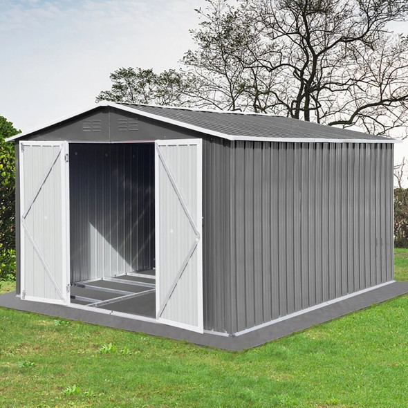Grey Metal garden sheds 10ftx8ft outdoor storage sheds Easy to assemble For outdoor backyard gardens