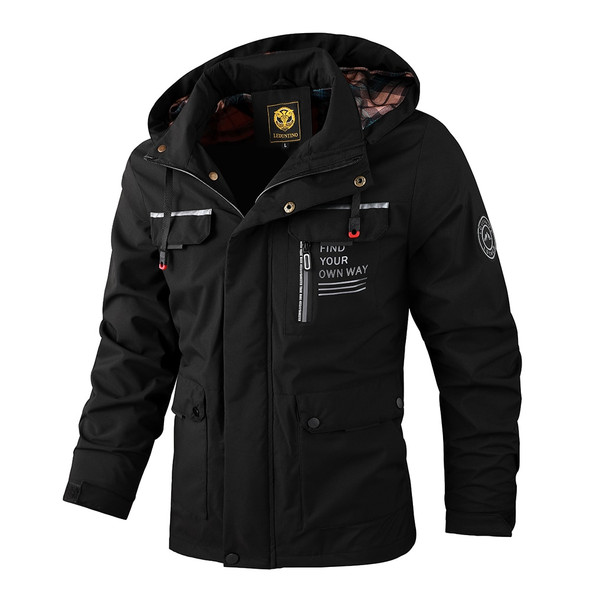 Fashion Men Casual Windbreaker Jacket Hooded Jacket Man Waterproof Outdoor Soft Shell Winter Coat Clothing Warm Fleece Thick