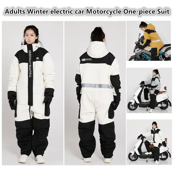 Adults Winter Electric Car Motorcycle One-piece Suit Warm Plush Riding Split Leg Cycling Suit Knight Racing Moto Riding Clothes