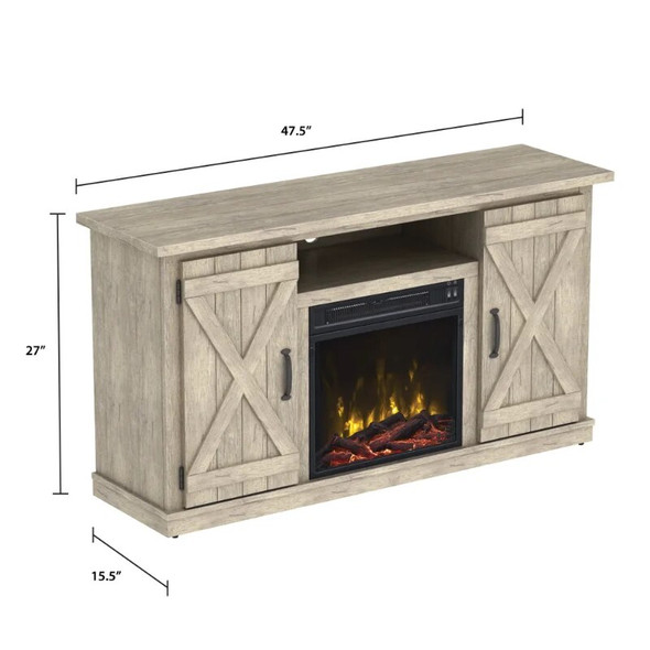 Home Barn Door TV Stand for TVs up to 55" with ClassicFlame Electric Fireplace, Ashland Pine