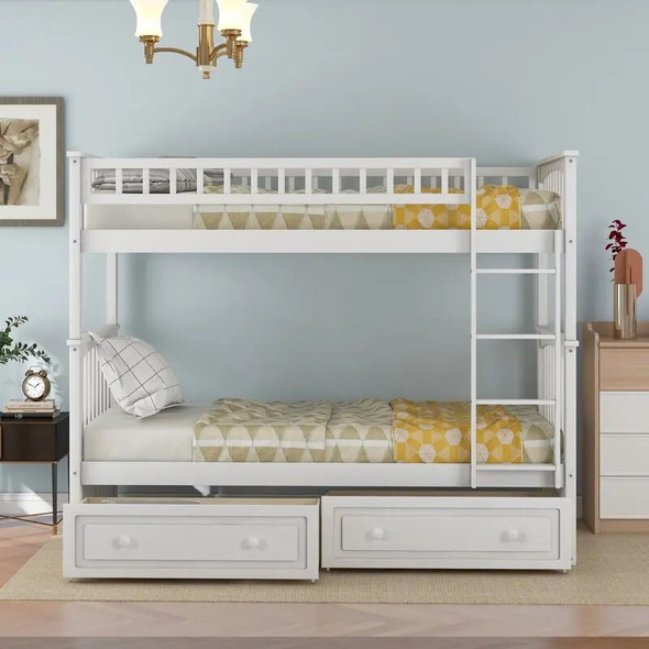 Wood Bunk Bed with Drawers for kids Bedroom, White Base para cama Inflatable bed Human dog bed Inflatable bed Base para cama Hum