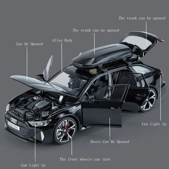 1/32 Audi RS6 Toy Car Model with Sound Light Doors Opened Alloy Diecast Model Vehicle Collection Toy for Boy Adult Festival Gift