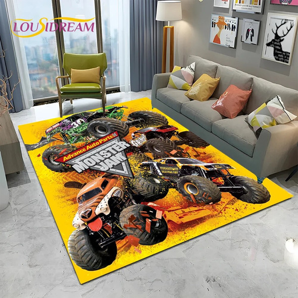 Cartoon Monster Jam 3D Monster Truck Carpet Rug for Home Living Room Bedroom Sofa Doormat Decor,kids Area Rug Non-slip Floor Mat