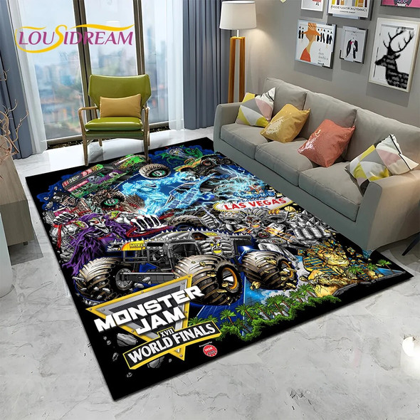 Cartoon Monster Jam 3D Monster Truck Carpet Rug for Home Living Room Bedroom Sofa Doormat Decor,kids Area Rug Non-slip Floor Mat