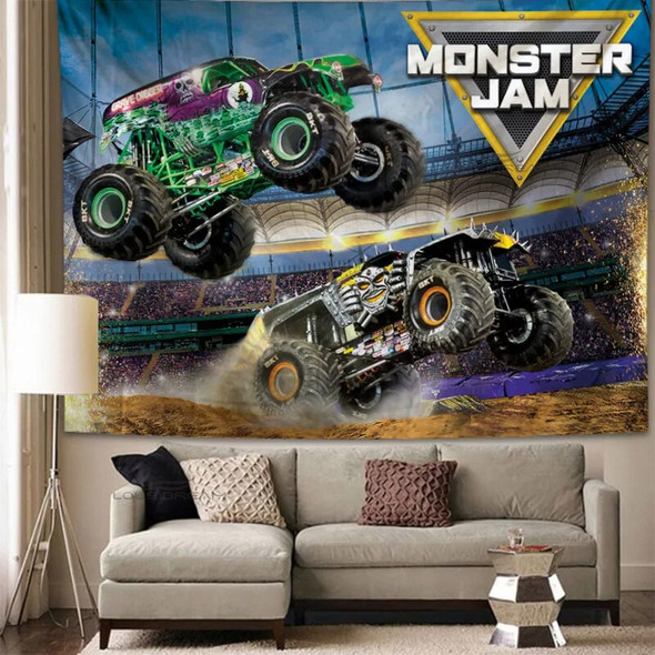 Super Monster Truck Monster Jam Tapestry Wall Hanging Cloth Decorative Tapestry Modern Family Art Decorative Bookshelves Tape