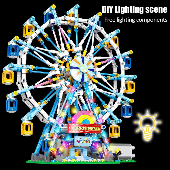 City Friends MOC Rotating Ferris Wheel Building Blocks Electric Bricks with Light Toys for Children Christmas Gifts