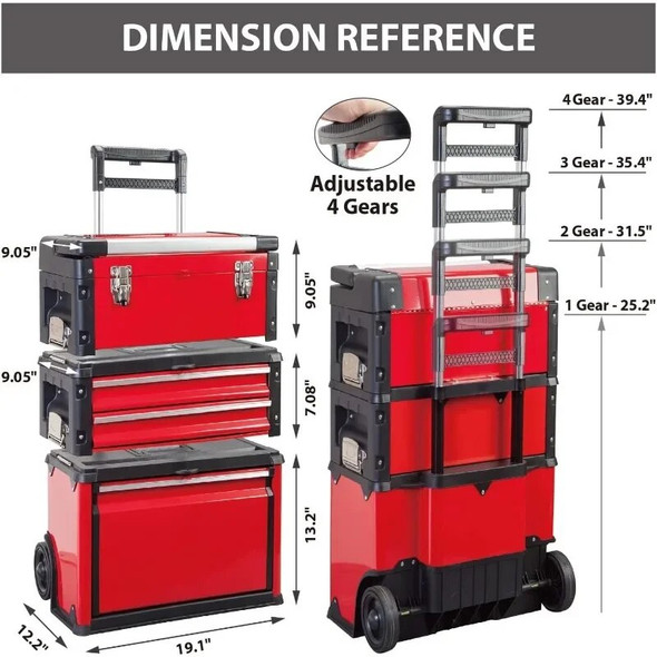 Big Red Portable Garage Red Tool Box with 3 Drawers box