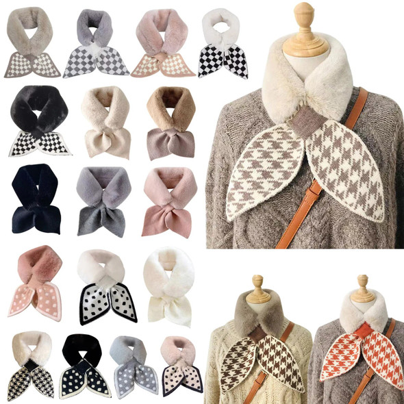 Winter Faux Fur Scarf Luxury Plush Warm Neck Collar Scarves Cross Polka Dot Scarf Cute Girl Knitted Scarfs For Ladies Keep Warm