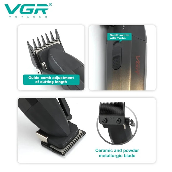 VGR Metal Professional 9000RPM Men's Hair Clipper 8W Rechargeable Hair Trimmer For Men Cordless Barber Electric Haircut Machine