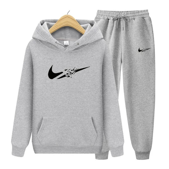 Autumn Winter Unisex Outdoor Sport Hoodies Tracksuit 2 Pieces Sets Sweatshirt+Pants Suit Hooded Sportswear Men/Women