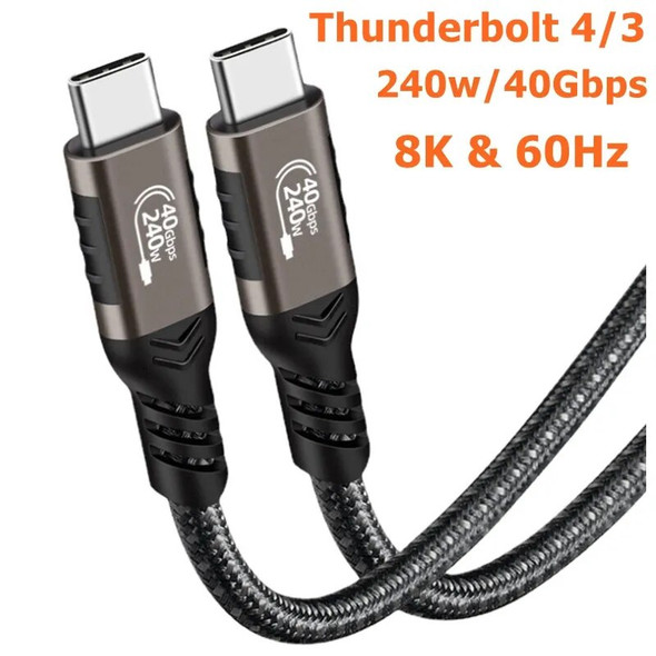 USB 4 40Gbps Thunderbolt Type C Fast 8K 60Hz 240W Charging Date Cable for Xiaomi Samsung Mobile Phones MacBook Pro Laptop Huawei