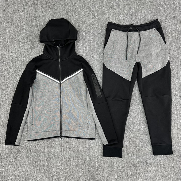 2023 Spring and autumn new men's hooded jacket splicing suit leisure sports jogging two-piece set