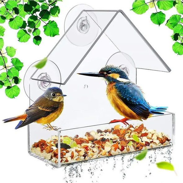 Bird Feeder Acrylic Transparent Window Bird Feeder Tray Bird House Pet Feeder Suction Cup Installation House Type Feeder