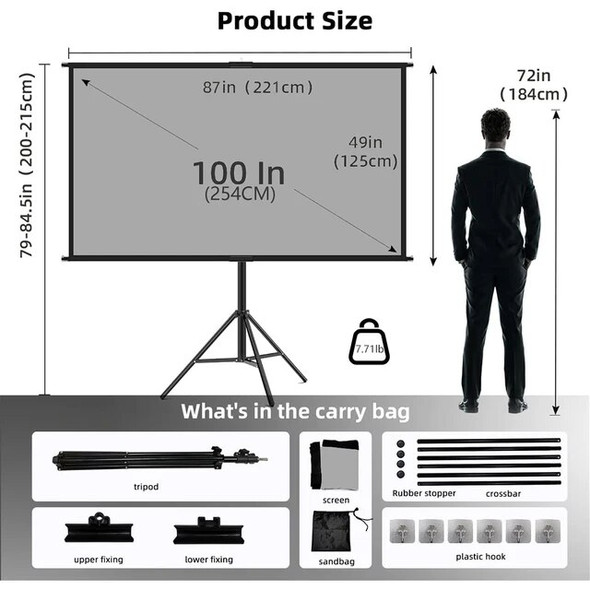 VEIDADZ Projector Screen With Stand Metal Grey Anti-Light 60 84 100 120 inch For Home Theater Outdoor Bracket Projection Screen