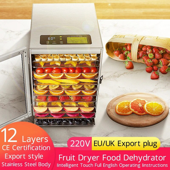 12 Floors Fruit Dryer Food Dehydrator Meat and Seafood Dryer 110V~220V Smart Touch Stainless Steel Material Tempered Glass Door