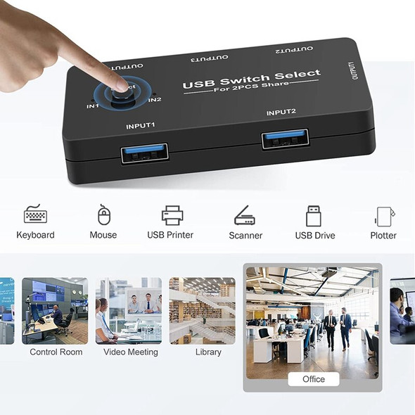 USB Switch 2 Computer Sharing 4 USB Devices, USB KVM Switcher Selector With One Button Swapping, 4 Port USB2.0 Switch USB Switch 2 Computer Sharing 4 USB Devices, USB KVM Switcher Selector With One Button Swapping, 4 Port USB2.0 Switch