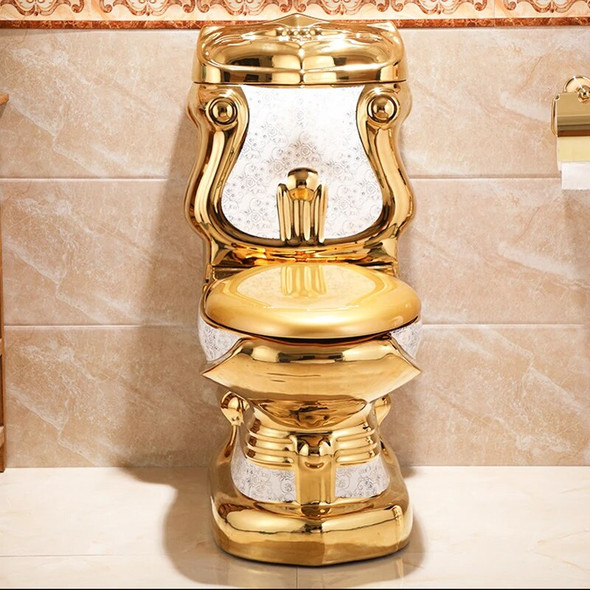 European Style Luxury Bathroom Golden WC Two Pieces Ceramic Gravity Flushing Toilet Set