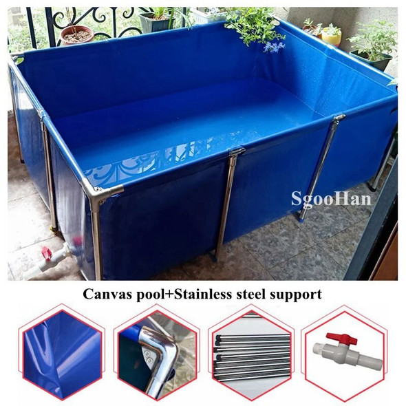 Blue Canvas Water Pool Aquarium Fish Tank Children Swimming Pool Turtle Koi Aquaculture Water Tank With Stainless Steel Support