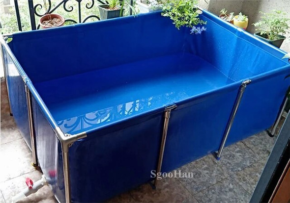 Blue Canvas Water Pool Aquarium Fish Tank Children Swimming Pool Turtle Koi Aquaculture Water Tank With Stainless Steel Support