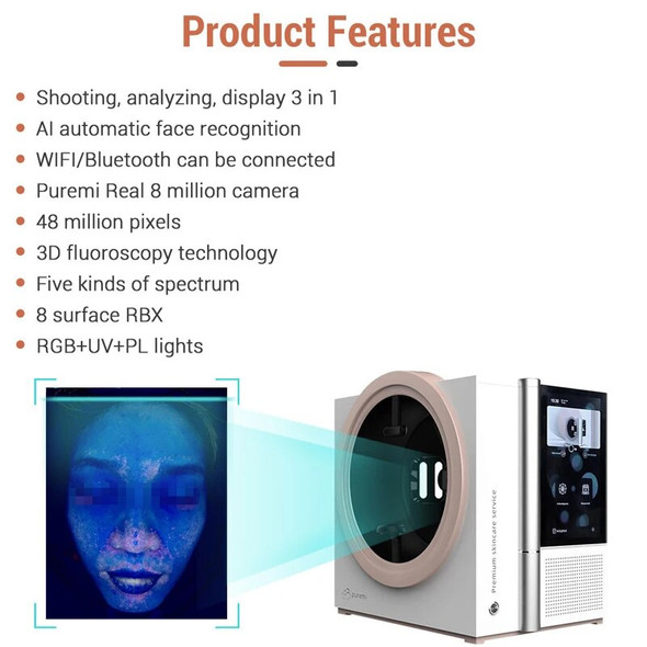 Magic Mirror 12 Spectrum Al Face Scanner 3D Smart Skin Analyzer Machine Facial Skin Type Testing Machine HD Pixels RBX system