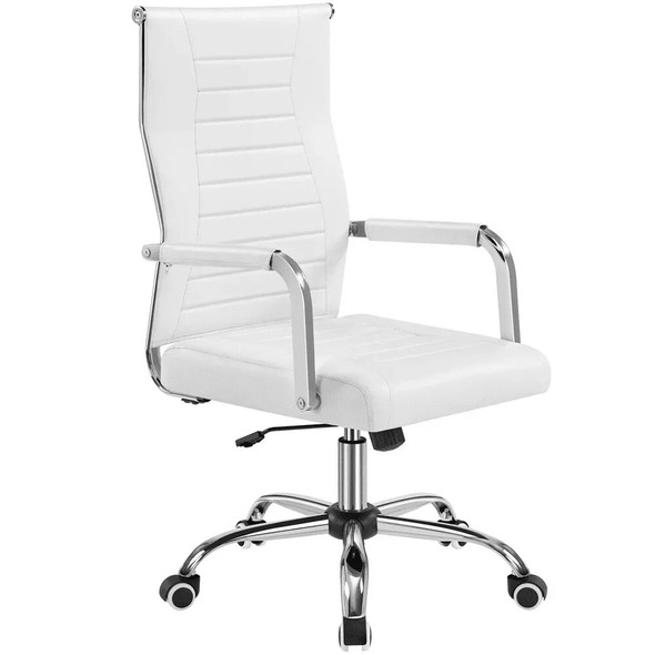 Modern Faux Leather Office Desk Chair with Mid-back for Home Office, White
