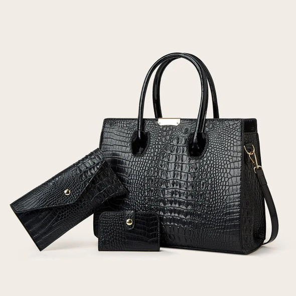 Fashion Versatile Crocodile Texture Three Piece Set One Shoulder Crossbody Handheld Tote Bag