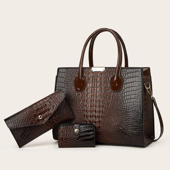 Fashion Versatile Crocodile Texture Three Piece Set One Shoulder Crossbody Handheld Tote Bag