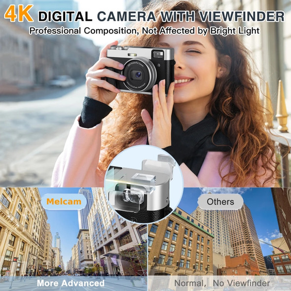 4K Digital Camera with Viewfinder Flash & Dial, 48MP Digital Camera for Photography and Video Autofocus Anti-Shake, 32G Card