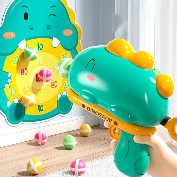 Kid Cute Cartoon Dinosaur Sticky Ball Gun Catapult Target Dart Board Shoot Game Softball Gun Indoor Interactive Toy Soft Bullet