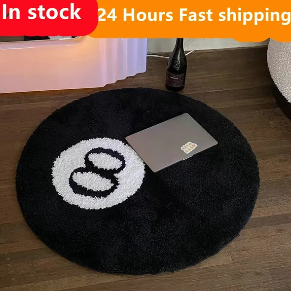 Top Quality Simulation Billiards 8 Ball Rug Round Tufting Soft Chair Pad Anti-slip Bath Floor Mat Kids Bedroom Black Carpet 2022