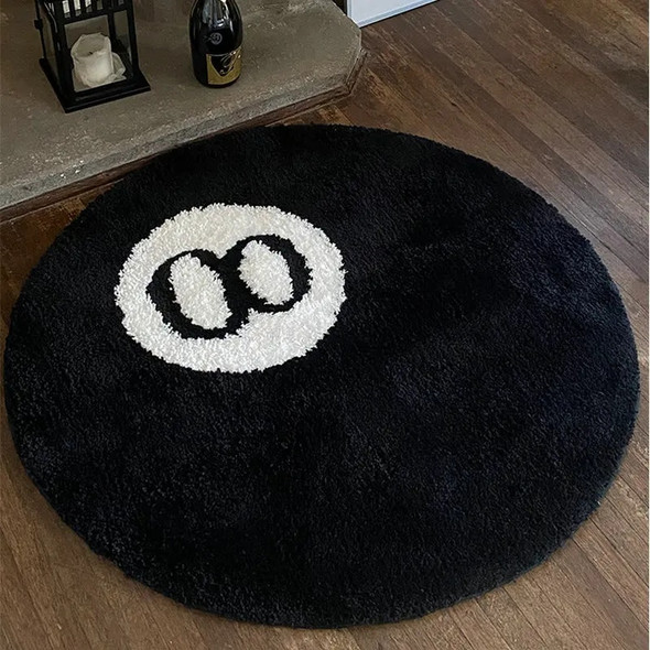 Top Quality Simulation Billiards 8 Ball Rug Round Tufting Soft Chair Pad Anti-slip Bath Floor Mat Kids Bedroom Black Carpet 2022