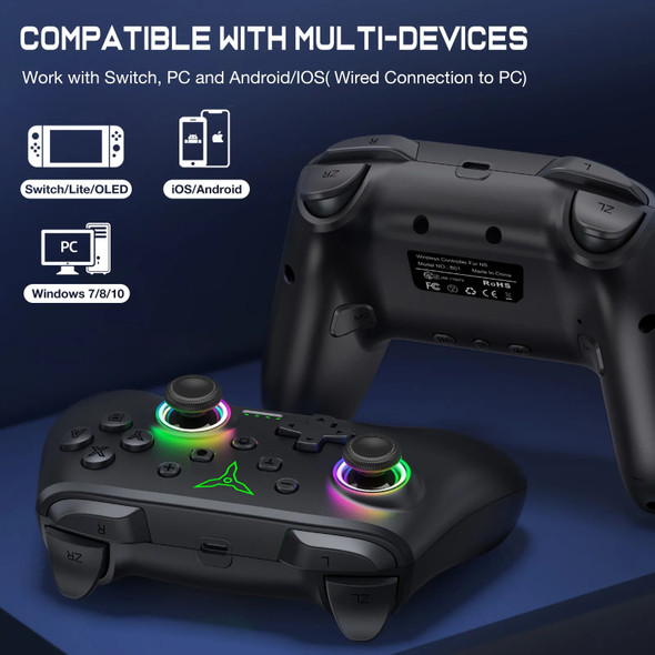 Dinofire Wireless Bluetooth RGB Controller for Nintendo Switch/Switch OLED/Switch Lite/PC/Mobile Gamepad Multi-Function Joystick Dinofire Wireless Bluetooth RGB Controller for Nintendo Switch/Switch OLED/Switch Lite/PC/Mobile Gamepad Multi-Function Joystick