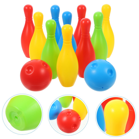 Children Bowling Set Funny Timber Bowling Set Fun Indoor Family Games with 10 and 2 Educational Birthday Gifts for Kids 11cm