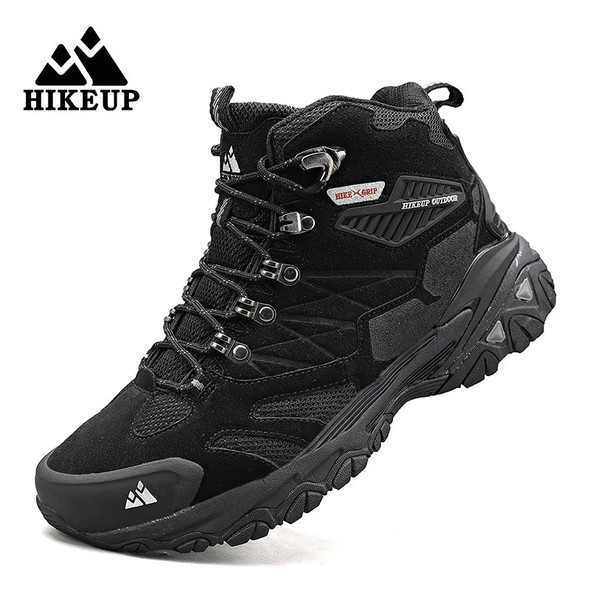 HIKEUP Boot Men Outdoor Hiking Boots Suede High Top Trekking Men Shoes Rainproof Tactical Combat Military Boots